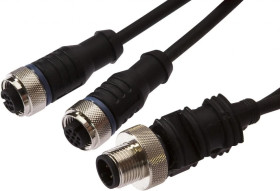 VK030E24, kabel połączeniowy Y, 0,3 m, 2x żeński M12 (gniazdo) 3-stykowy prosty, 1x męski M12 (złącze) 4-stykowy