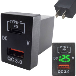 Ładowarka USB 12-24V QC 3.0 48W GREEN USB-C PD + woltomierz + kable