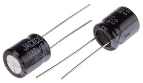 Kondensator 330μF 35V dc Radialny, Otwór przelotowy RS PRO roztaw: 5mm 10 (Dia.) x 12mm