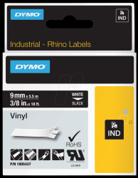 1805437 DYMO IND tape, vinyl, 9 mm, white/black