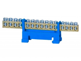 Listwa zerowa ochronna 15-modułowa 15x16mm2 niska podstawa niebieska F2.0118 F-ELEKTRO