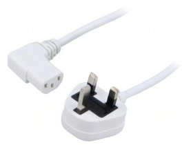 SN24-3/07/1.8WH Kabel: 3x0,75mm2, BS 1363 (G) wtyk,IEC C13 żeński kątowy prawy