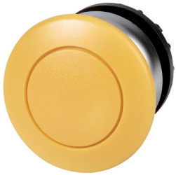 Mushroom pushbutton, unlit, groping, waistband round, yellow, front ring silver gray, mounting Ø 22.5 mm, 216718
