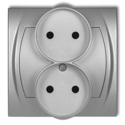 LOGO Gniazdo podwójne 2x(2P) z przesłonami srebrny metalik 7LGPR-2p