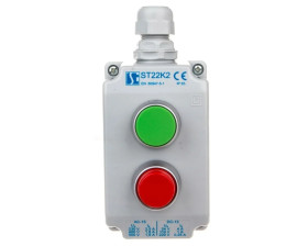 Kaseta sterownicza 2-otworowa zielony/czerwony 1Z 1R szara IP65 1x dławnica szara M20 ST22K2\02-1