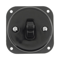 Włącznik światła pojedynczy kołyskowy ceramiczny, okrągły podtynkowy czarny Ceramic Loft