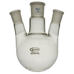 Glassco Round Bottom Flask Three Necks 250ml Centre Neck 24/29 Angled 14/23