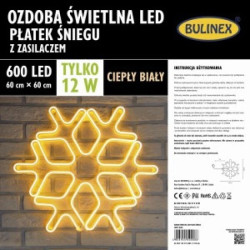 Dekoracja PŁATEK ŚNIEGU z węża świetlnego 600 LED NEON SMD na zewnątrz 5m przew. zasil. z zasilaczem 60x60cm biały ciepły 50-008