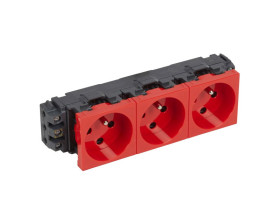 MOSAIC Gniazdo potrójne z uziemieniem do kanałów DLP z blokadą zaciski śrubowe czerwone 077343 LEGRAND