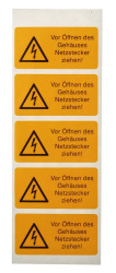 Etykieta bezpieczeństwa Żółty tekst Vor Öffnen des Gehäuses Netzstecker ziehen