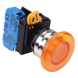 YW4L-M4E10Q4A Amber 24V illuminated 22mm Metal Bezel Mushroom Momentary Push Button Switch NO IP65 IDEC