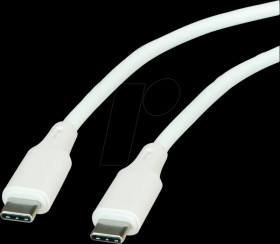 11029126 USB 2.0 cable, C plug to C plug, silicone, 60 W, white, 1 m