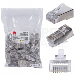 Wtyk modularny RJ45 8P8C kat.6 ekranowany FTP uniwersalny drut linka przelotowy NEKU opakowanie WORECZEK 50szt.