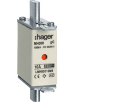 Wkładka bezpiecznikowa nożowa NH00 wskaźnik podwójny uchwyt nieizolowany gG 10A 690VAC LNH00010M6 HAGER