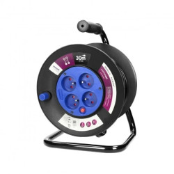 Przedłużacz bębnowy, 4 gniazda 2P+Z, kabel PVC H05VV-F 3x1,0mm2, długość 30m, termik, przesłony torów prądowych. OR-AE-13152/30M