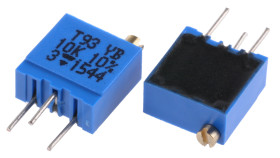 Potencjometr dostrojczy 10kΩ THT 0.5W 21 zwojów (elektryczny), 23 zwoje (mechaniczny) -zwoje Regulacja górna 2,2 mm