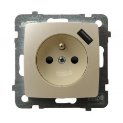 Karo Gniazdo pojedyncze z uziemieniem z przesłonami torów prądowych z ładowarką USB ecru perłowy GP-1SZPUSB/m/42