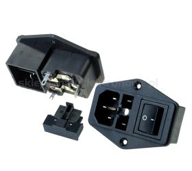 Gniazdo zasilające C14 do chassis z bezpiecznikiem i wyłącznikiem Schurter