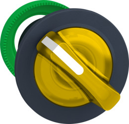 Toggle switch, 2 positions, illuminable, latching, waistband round, yellow, front ring gray, 90°, mounting Ø 30.5 mm, ZB5FK1283