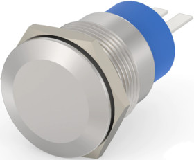Vandal-proof pushbutton switch, 1 pole, silver, unlit , 5 A/250 V, mounting Ø 19.2 mm, IP67, 2213763-3