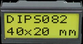 LCD text display, 2 x 8 character, STN, viewing area: 36.3 x 13.9 mm, EA DIPS082-HNLED