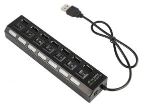 HUB USB 7-portowy z wyłącznikami (czarny)