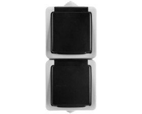 TEKNO Gniazdo hermetyczne podwójne 2x2P+0 pionowe z przesłoną styków 16A 250V szare IP54 25360