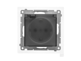 SIMON 55 Gniazdo pojedyncze z uziemieniem SCHUKO z przesłonami szybkozłącza IP44 klapka transparentna grafitowy mat TGSZ1BCZ.01/
