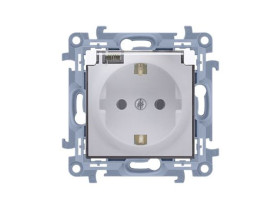 SIMON 10 Gniazdo pojedyncze z uziemieniem schuko do wersji IP44 z uszczelką klapka transparetna pojedyncze zaciski śrubowe białe