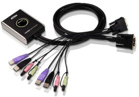 2-portowy przełącznik USB kabla DVI/Audio KVM ze zdalnym selektorem portu- ATE