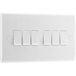 BG 846 White Nexus Moulded Six Gang Switch, 20A 16AX 2 Way
