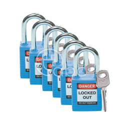 Kłódka bezpieczeństwo LOTO, nylonowa, szekla 38 mm, niebieska (6 szt.), 051344