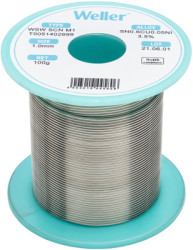 Solder, lead-free, Sn0.6Cu0.05Ni3.5, Ø 1 mm, 100 g, WSW SCN M1 1MM 100G