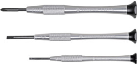 Watchmaker screwdriver kit, 0.6 mm, 1 mm, 1.5 mm, slotted, BL 22 mm, L 130 mm, 4-360-E01