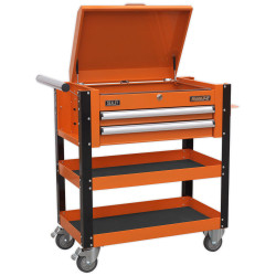 Sealey AP760MO Heavy-Duty Mobile Tool &amp; Parts Trolley 2 Drawer &amp; Lock Top Orange