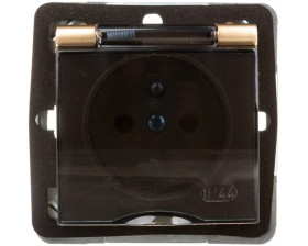 IMPRESJA Gniazdo bryzgoszczelne z/u IP44 klapka przezroczysta złoty metalik GPH-1YZ/m/28/d