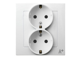AS ANTYBAKTERYJNY Gniazdo podwójne z uziemieniem schuko kompletne z ramką produkt zawiera szkło fosforanowo-srebrowe GP-2GAS/00