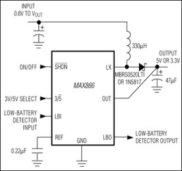 3.3V/5V or Adjustable Output, Single-Cell DC-DC Converters