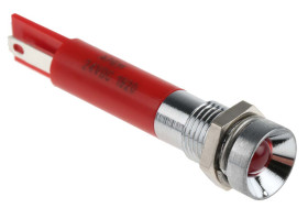 Lampka kontrolna do montażu panelowego 24V dc, czerwona 8mm LED Chrom Końcówka lutownicza RS PRO