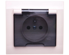 KIER Gniazdo bryzgoszczelne z/u IP44 z przesłonami klapka przezroczysta beżowe GPH-1WZP/01/d