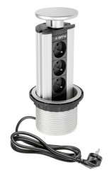 Przedłużacz biurkowy Biurkowy rozgałęziacz wpuszczany fi 100mm srebrny 3x gniazdo z uziemieniem AE-BPW3GU-80