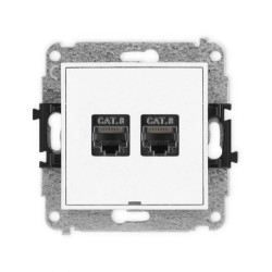 MINI Mechanizm gniazda komputerowego podwójnego 2xRJ45, kat. 8, ekranowane, 8-stykowy, bez pola opisowego biały mat 25MGKBO-12