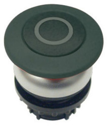 Mushroom pushbutton, unlit, groping, waistband round, black, front ring silver gray, mounting Ø 22.5 mm, 216724