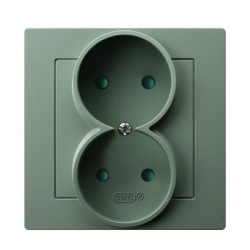 AS Gniazdo podwójne z przesłonami torów prądowych, kompletne z ramką zielony mat GP-2GP/84