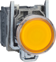 Pushbutton, illuminable, groping, 1 Form A (N/O) + 1 Form B (N/C), waistband round, orange, front ring silver, mounting Ø 22 mm,