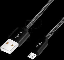 CU0132 USB 2.0 cable, USB-A/M to Micro-USB/M, nylon, alu, black/grey, 1
