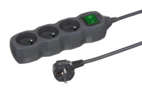 Przedłużacz 3-gniazdowy, 5m grafit, z wyłącznikiem, 3x1,0mm OWY 24303
