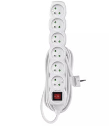 Przedłużacz 6 gniazd 5m biały Z ZABEZPIECZENIEM, WYŁĄCZNIK