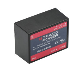 Zasilacz impulsowy nap. wyjściowe: 5V dc 4W 800mA 1 wyjście nap. wejściowe: 90 → 264V ac Do montażu na płytce