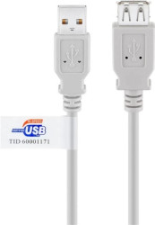 Przedłużacz USB 2.0 Hi-Speed z certyfikatem USB, Szary - Długość kabla 1.8 m